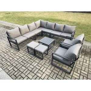 Fimous Aluminium Outdoor Garden Furniture Set Lounge Corner Sofa 2 Pcs Chair Square Coffee Table Sets with 2 Small Footstools Dark Grey Fimous Aluminium Outdoor Garden Furniture Set Lounge Corner Sofa 2 Pcs Chair Square Coffee Table Sets with 2 Small Footstools Dark Grey