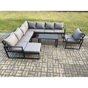 Fimous Aluminium Patio Outdoor Garden Furniture Lounge Corner Sofa Set with Oblong Coffee Table Big Footstool Chair Dark Grey Fimous Aluminium Patio Outdoor Garden Furniture Lounge Corner Sofa Set with Oblong Coffee Table Big Footstool Chair Dark Grey