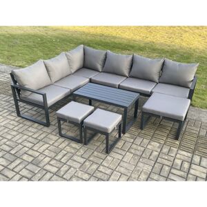 Fimous Aluminum 9 Seater Outdoor Lounge Corner Sofa Set Garden Furniture Sets with Oblong Coffee Table 3 Footstools Dark Grey Fimous Aluminum 9 Seater Outdoor Lounge Corner Sofa Set Garden Furniture Sets with Oblong Coffee Table 3 Footstools Dark Grey