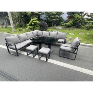Fimous Aluminum Outdoor Garden Furniture Corner Sofa Chair 2 PC Stools Adjustable Rising Lifting Dining Table Sets Black Tempered Glass Dark Grey 10 Fimous Aluminum Outdoor Garden Furniture Corner Sofa Chair 2 PC Stools Adjustable Rising Lifting Dining Table Sets Black Tempered Glass Dark Grey 10