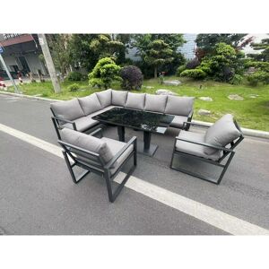 Fimous Aluminum Outdoor Garden Furniture Corner Sofa Chair Adjustable Rising Lifting Dining Table Sets Black Tempered Glass Dark Grey 8 Seater Fimous Aluminum Outdoor Garden Furniture Corner Sofa Chair Adjustable Rising Lifting Dining Table Sets Black Tempered Glass Dark Grey 8 Seater