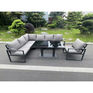 Fimous Aluminum Outdoor Garden Furniture Corner Sofa Chair Adjustable Rising Lifting Dining Table Sets Dark Grey Black Tempered Glass 7 Seater Fimous Aluminum Outdoor Garden Furniture Corner Sofa Chair Adjustable Rising Lifting Dining Table Sets Dark Grey Black Tempered Glass 7 Seater