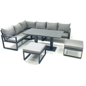 Fimous Aluminum Outdoor Garden Furniture Set Corner Sofa 2 Big Footstools Adjustable Rising Lifting Dining Table Sets Dark Grey Fimous Aluminum Outdoor Garden Furniture Set Corner Sofa 2 Big Footstools Adjustable Rising Lifting Dining Table Sets Dark Grey