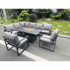 Fimous Aluminum Outdoor Garden Furniture Set Corner Sofa 2 PC Chairs Gas Fire Pit Dining Table Set Gas Heater Burner Dark Grey 8 Seater Fimous Aluminum Outdoor Garden Furniture Set Corner Sofa 2 PC Chairs Gas Fire Pit Dining Table Set Gas Heater Burner Dark Grey 8 Seater
