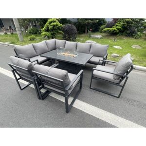Fimous Aluminum Outdoor Garden Furniture Set Corner Sofa 3 PC Chairs Gas Fire Pit Dining Table Set Gas Heater Burner Dark Grey 8 Seater Fimous Aluminum Outdoor Garden Furniture Set Corner Sofa 3 PC Chairs Gas Fire Pit Dining Table Set Gas Heater Burner Dark Grey 8 Seater