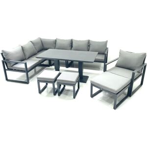 Fimous Aluminum Outdoor Garden Furniture Set Corner Sofa Chair 3 Footstools Adjustable Rising Lifting Dining Table Sets Dark Grey Fimous Aluminum Outdoor Garden Furniture Set Corner Sofa Chair 3 Footstools Adjustable Rising Lifting Dining Table Sets Dark Grey