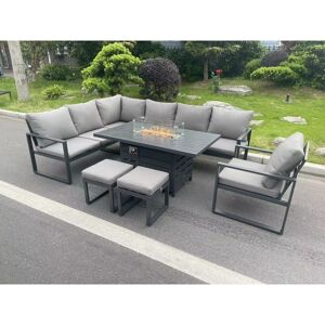 Fimous Aluminum Outdoor Garden Furniture Set Corner Sofa Chair Gas Fire Pit Dining Table Set 2 PC Stools Gas Heater Burner Dark Grey 9 Seater Fimous Aluminum Outdoor Garden Furniture Set Corner Sofa Chair Gas Fire Pit Dining Table Set 2 PC Stools Gas Heater Burner Dark Grey 9 Seater