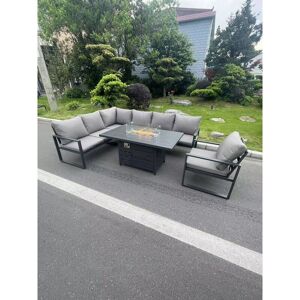Fimous Aluminum Garden Furniture Set 7 Seater - Outdoor Corner Sofa, Fire Pit, Dining Table Fimous Aluminum Garden Furniture Set 7 Seater - Outdoor Corner Sofa, Fire Pit, Dining Table
