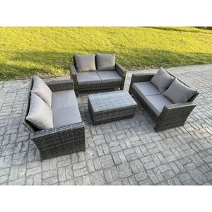 Dark Grey 6 Seater Outdoor Rattan Garden Furniture Set Patio Love Sofa Rectangular Coffee Table Set - Fimous Dark Grey 6 Seater Outdoor Rattan Garden Furniture Set Patio Love Sofa Rectangular Coffee Table Set - Fimous