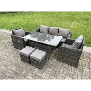 Dark Grey pe Wicker Rattan Garden Furniture Set 3 Seater Lounge Sofa Reclining Chair Outdoor Rectangular Dining Table With 2 Stools 7 Seater - Fimous Dark Grey pe Wicker Rattan Garden Furniture Set 3 Seater Lounge Sofa Reclining Chair Outdoor Rectangular Dining Table With 2 Stools 7 Seater - Fimous