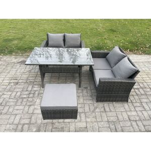 Dark Grey pe Wicker Rattan Garden Furniture Set Love Sofa Outdoor Rectangular Dining Table Big Footstool - Fimous Dark Grey pe Wicker Rattan Garden Furniture Set Love Sofa Outdoor Rectangular Dining Table Big Footstool - Fimous