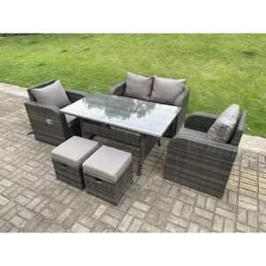 Dark Grey pe Wicker Rattan Garden Furniture Set Love Sofa Reclining Chair Outdoor Rectangular Dining Table Stools 6 Seater - Fimous Dark Grey pe Wicker Rattan Garden Furniture Set Love Sofa Reclining Chair Outdoor Rectangular Dining Table Stools 6 Seater - Fimous