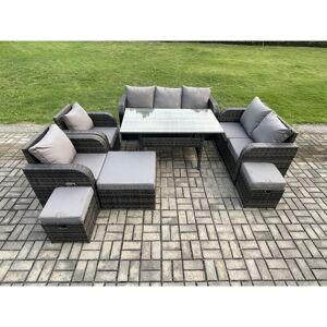FIMOUS Dark Grey pe Wicker Rattan Garden Furniture Set Reclining Chair Love Sofa 2 Seater Sofa Set Outdoor Rectangular Dining Table 3 Footstools 10 Seater FIMOUS Dark Grey pe Wicker Rattan Garden Furniture Set Reclining Chair Love Sofa 2 Seater Sofa Set Outdoor Rectangular Dining Table 3 Footstools 10 Seater