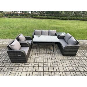 FIMOUS Dark Grey pe Wicker Rattan Garden Furniture Set Reclining Chair Love Sofa 2 Seater Sofa Set Outdoor Rectangular Dining Table Side Table 7 Seater FIMOUS Dark Grey pe Wicker Rattan Garden Furniture Set Reclining Chair Love Sofa 2 Seater Sofa Set Outdoor Rectangular Dining Table Side Table 7 Seater