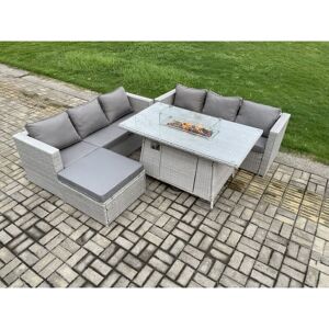 Fimous Garden Dining Set - Outdoor Rattan Furniture with Gas Fire Pit - 7 Seats Fimous Garden Dining Set - Outdoor Rattan Furniture with Gas Fire Pit - 7 Seats