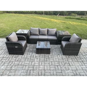 Garden Furniture Sets 5 Seater Wicker Rattan Furniture Patio Sofa Sets with Reclining Chair 3 Seater Sofa 2 Side Tables Dark Grey Mixed - Fimous Garden Furniture Sets 5 Seater Wicker Rattan Furniture Patio Sofa Sets with Reclining Chair 3 Seater Sofa 2 Side Tables Dark Grey Mixed - Fimous