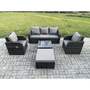 Garden Furniture Sets 6 Seater Wicker Rattan Furniture Patio Sofa Sets with Reclining Chair 3 Seater Sofa Big Footstool Dark Grey Mixed - Fimous Garden Furniture Sets 6 Seater Wicker Rattan Furniture Patio Sofa Sets with Reclining Chair 3 Seater Sofa Big Footstool Dark Grey Mixed - Fimous
