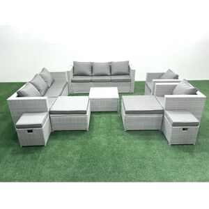 Fimous - Garden Outdoor Furniture Set 12 Seater Rattan Sofa Set with 4 Footstools Light Grey Mixed Fimous - Garden Outdoor Furniture Set 12 Seater Rattan Sofa Set with 4 Footstools Light Grey Mixed