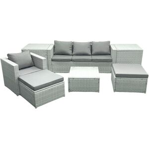 Garden Outdoor Furniture Set 6 Seater Rattan Sofa Set with 2 Big Footstools Armchair 2 Side Tables Light Grey Mixed - Fimous Garden Outdoor Furniture Set 6 Seater Rattan Sofa Set with 2 Big Footstools Armchair 2 Side Tables Light Grey Mixed - Fimous