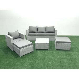 Fimous - Garden Outdoor Furniture Set 6 Seater Rattan Sofa Set with 2 Big Footstools Armchair Light Grey Mixed Fimous - Garden Outdoor Furniture Set 6 Seater Rattan Sofa Set with 2 Big Footstools Armchair Light Grey Mixed