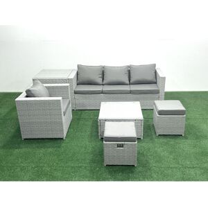Garden Outdoor Furniture Set 6 Seater Rattan Sofa Set with 2 Small Footstools Armchair Side Table Light Grey Mixed - Fimous Garden Outdoor Furniture Set 6 Seater Rattan Sofa Set with 2 Small Footstools Armchair Side Table Light Grey Mixed - Fimous