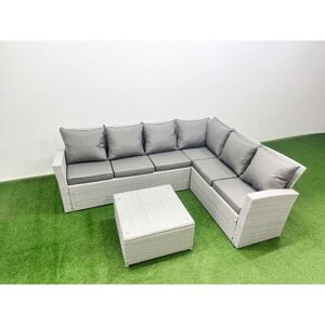 Fimous - Garden Outdoor pe Rattan Furniture Set 6 Seater Rattan Garden Sofa Set Light Grey Mixed Fimous - Garden Outdoor pe Rattan Furniture Set 6 Seater Rattan Garden Sofa Set Light Grey Mixed