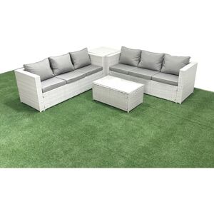 Garden Outdoor pe Rattan Furniture Set 6 Seater Rattan Garden Sofa Set with Side Table Light Grey Mixed - Fimous Garden Outdoor pe Rattan Furniture Set 6 Seater Rattan Garden Sofa Set with Side Table Light Grey Mixed - Fimous
