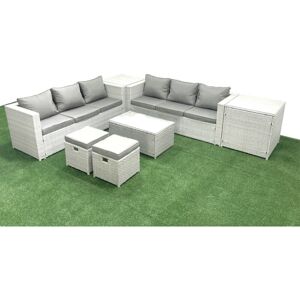 Garden Outdoor pe Rattan Furniture Set 8 Seater Rattan Garden Sofa Set with 2 Small Footstool 2 Side Tables Light Grey Mixed - Fimous Garden Outdoor pe Rattan Furniture Set 8 Seater Rattan Garden Sofa Set with 2 Small Footstool 2 Side Tables Light Grey Mixed - Fimous