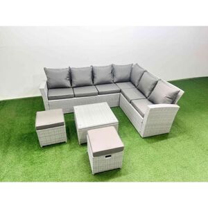 Garden Outdoor pe Rattan Furniture Set 8 Seater Rattan Garden Sofa Set with Square Coffee Table Light Grey Mixed - Fimous Garden Outdoor pe Rattan Furniture Set 8 Seater Rattan Garden Sofa Set with Square Coffee Table Light Grey Mixed - Fimous