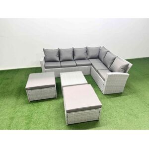 Garden Outdoor pe Rattan Furniture Set 8 Seater Rattan Garden Sofa Set with Square Coffee Table Light Grey Mixed - Fimous Garden Outdoor pe Rattan Furniture Set 8 Seater Rattan Garden Sofa Set with Square Coffee Table Light Grey Mixed - Fimous