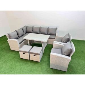 Fimous Garden Outdoor Rattan Furniture Set Rattan Corner Sofa Oblong Dining Table with 2 Armchairs 2 Small Footstools Light Grey Mixed 10 Seater Fimous Garden Outdoor Rattan Furniture Set Rattan Corner Sofa Oblong Dining Table with 2 Armchairs 2 Small Footstools Light Grey Mixed 10 Seater