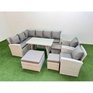 Garden Outdoor Rattan Furniture Set Rattan Corner Sofa Oblong Dining Table with 2 Armchairs 3 Footstools Light Grey Mixed 11 Seater - Fimous Garden Outdoor Rattan Furniture Set Rattan Corner Sofa Oblong Dining Table with 2 Armchairs 3 Footstools Light Grey Mixed 11 Seater - Fimous