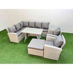 Fimous Garden Outdoor Rattan Furniture Set Rattan Corner Sofa Oblong Dining Table with 2 Armchairs Big Footstool Light Grey Mixed 9 Seater Fimous Garden Outdoor Rattan Furniture Set Rattan Corner Sofa Oblong Dining Table with 2 Armchairs Big Footstool Light Grey Mixed 9 Seater