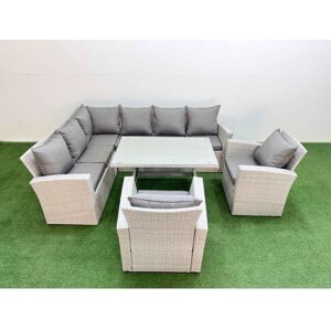 Garden Outdoor Rattan Furniture Set Rattan Corner Sofa Oblong Dining Table with 2 Armchairs Light Grey Mixed 8 Seater - Fimous Garden Outdoor Rattan Furniture Set Rattan Corner Sofa Oblong Dining Table with 2 Armchairs Light Grey Mixed 8 Seater - Fimous