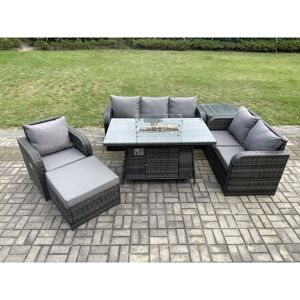 Garden Patio Furniture Wicker Rattan Gas Fire Pit Table and Sofa Chair set with Side Table Big Footstool - Fimous Garden Patio Furniture Wicker Rattan Gas Fire Pit Table and Sofa Chair set with Side Table Big Footstool - Fimous