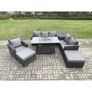 Garden Patio Furniture Wicker Rattan Gas Fire Pit Table and Sofa Chair set with Side Tables 2 Big Footstool - Fimous Garden Patio Furniture Wicker Rattan Gas Fire Pit Table and Sofa Chair set with Side Tables 2 Big Footstool - Fimous