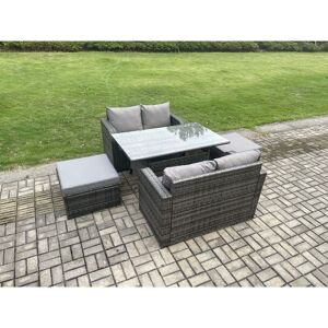 Garden Patio Furniture Wicker Rattan Oblong Rectangular Dining Table and Loveseat Sofa set with 2 Big Footstool Dark Grey Mixed - Fimous Garden Patio Furniture Wicker Rattan Oblong Rectangular Dining Table and Loveseat Sofa set with 2 Big Footstool Dark Grey Mixed - Fimous
