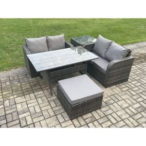 Garden Patio Furniture Wicker Rattan Oblong Rectangular Dining Table and Loveseat Sofa set with Side Table Big Footstool Dark Grey Mixed - Fimous Garden Patio Furniture Wicker Rattan Oblong Rectangular Dining Table and Loveseat Sofa set with Side Table Big Footstool Dark Grey Mixed - Fimous