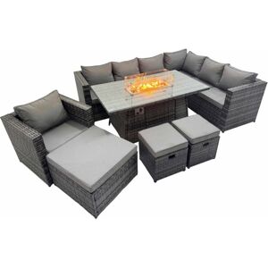 Fimous Garden Rattan Furniture Set 10 Seater Outdoor Corner Sofa Chair Gas Firepit Dining Table Set with 3 Stool Dark Grey Fimous Garden Rattan Furniture Set 10 Seater Outdoor Corner Sofa Chair Gas Firepit Dining Table Set with 3 Stool Dark Grey