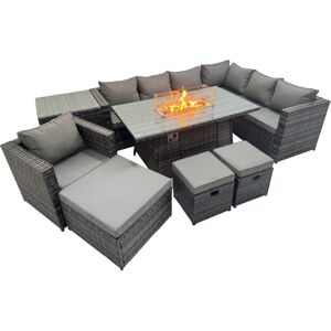 Fimous Garden Rattan Furniture Set 10 Seater Outdoor Corner Sofa Chair Gas Firepit Dining Table Set with Side Table 3 Stool Dark Grey Fimous Garden Rattan Furniture Set 10 Seater Outdoor Corner Sofa Chair Gas Firepit Dining Table Set with Side Table 3 Stool Dark Grey