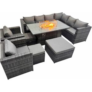 Fimous Garden Rattan Furniture Set 11 Seater Outdoor Corner Sofa 2 Chair Gas Firepit Dining Table Set with 3 Stools Dark Grey Fimous Garden Rattan Furniture Set 11 Seater Outdoor Corner Sofa 2 Chair Gas Firepit Dining Table Set with 3 Stools Dark Grey