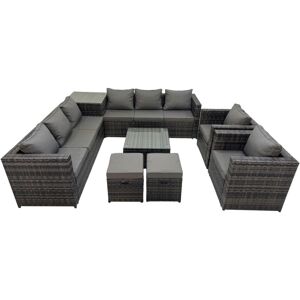 Fimous Garden Rattan Outdoor Furniture Set 10 Seater Patio Corner Sofa Coffee Table with 2 Small Stool Side Table Dark Grey Fimous Garden Rattan Outdoor Furniture Set 10 Seater Patio Corner Sofa Coffee Table with 2 Small Stool Side Table Dark Grey