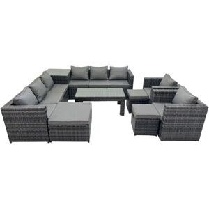 Fimous Garden Rattan Outdoor Furniture Set 11 Seater Patio Corner Sofa Oblong Coffee Table with Chair 3 Stools Side Table Dark Grey Fimous Garden Rattan Outdoor Furniture Set 11 Seater Patio Corner Sofa Oblong Coffee Table with Chair 3 Stools Side Table Dark Grey