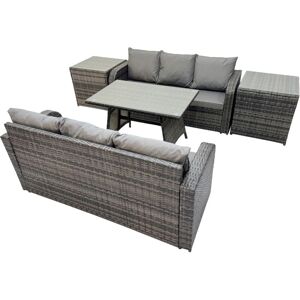 Fimous Garden Rattan Outdoor Furniture Set 6 Seater with 3 Seater Sofa 2 Side Table Dark Grey Fimous Garden Rattan Outdoor Furniture Set 6 Seater with 3 Seater Sofa 2 Side Table Dark Grey