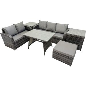 Garden Rattan Outdoor Furniture Set 6 Seater with Love Sofa 3 Seater Sofa 2 Side Table Big Stool Dark Grey - Fimous Garden Rattan Outdoor Furniture Set 6 Seater with Love Sofa 3 Seater Sofa 2 Side Table Big Stool Dark Grey - Fimous