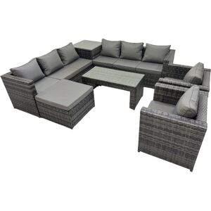 Fimous Garden Rattan Outdoor Furniture Set 9 Seater Patio Corner Sofa Oblong Coffee Table with Chair Big Stool Side Table Dark Grey Fimous Garden Rattan Outdoor Furniture Set 9 Seater Patio Corner Sofa Oblong Coffee Table with Chair Big Stool Side Table Dark Grey