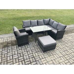 High Back Outdoor Garden Furniture Set Rattan Corner Sofa Dining Table Set With Armchair Big Footstool 8 Seater Dark Grey Mixed - Fimous High Back Outdoor Garden Furniture Set Rattan Corner Sofa Dining Table Set With Armchair Big Footstool 8 Seater Dark Grey Mixed - Fimous
