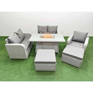FIMOUS High Back Poly Rattan Garden Furniture Set with Reclining Chair Loveseat Sofa Firepit Dining Table Indoor Outdoor Patio Set 2 Big Stool Light Grey FIMOUS High Back Poly Rattan Garden Furniture Set with Reclining Chair Loveseat Sofa Firepit Dining Table Indoor Outdoor Patio Set 2 Big Stool Light Grey