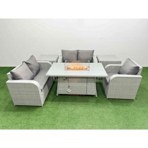 FIMOUS High Back Poly Rattan Garden Furniture Set with Reclining Chair Loveseat Sofa Firepit Dining Table Indoor Outdoor Patio Set 2 Side Table Light Grey FIMOUS High Back Poly Rattan Garden Furniture Set with Reclining Chair Loveseat Sofa Firepit Dining Table Indoor Outdoor Patio Set 2 Side Table Light Grey