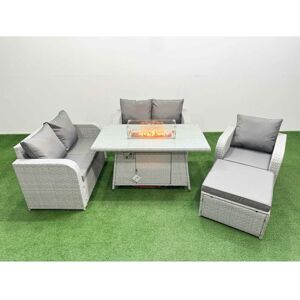 FIMOUS High Back Poly Rattan Garden Furniture Set with Reclining Chair Loveseat Sofa Firepit Dining Table Indoor Outdoor Patio Set Big Stool Light Grey FIMOUS High Back Poly Rattan Garden Furniture Set with Reclining Chair Loveseat Sofa Firepit Dining Table Indoor Outdoor Patio Set Big Stool Light Grey